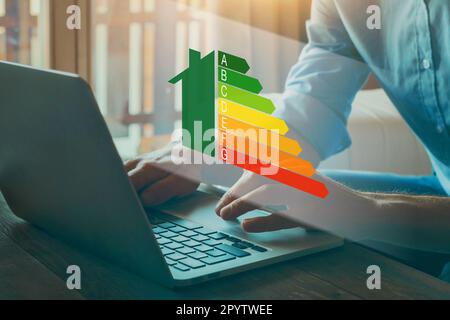 energy efficiency rating concept, eco home, ecological house renovation Stock Photo