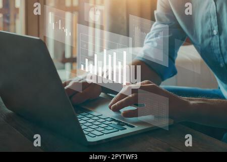 Big data analytics, business intelligence concept. Financial charts on virtual screen. Stock Photo