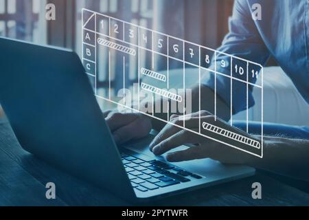 project management concept with gantt chart, business schedule on virtual screen of computer Stock Photo