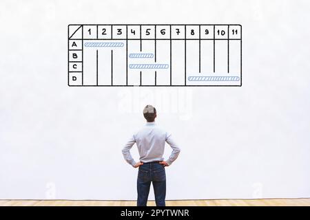 project management concept with gantt chart, business man plan schedule of work Stock Photo