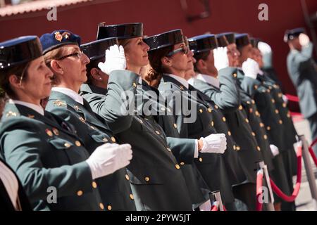 A Guardia Civil woman during a ceremony commemorating the 35th anniversary  of the incorporation of women into the Guardia Civil, on May 5, 2023, in  Pamplona, Navarra (Spain). Although the initial date