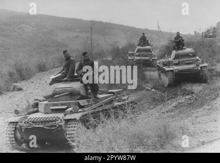 Tank II of the 9th Panzer Division in the mountains during the campaign against Yugoslavia. Photo. Worm. [automated translation] Stock Photo