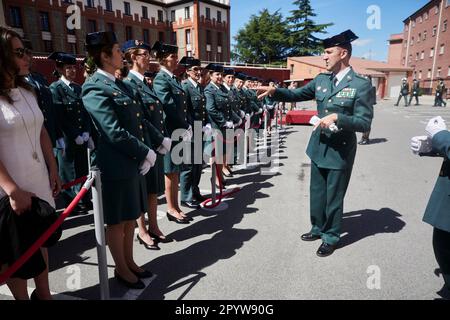 A Guardia Civil woman during a ceremony commemorating the 35th anniversary  of the incorporation of women into the Guardia Civil, on May 5, 2023, in  Pamplona, Navarra (Spain). Although the initial date