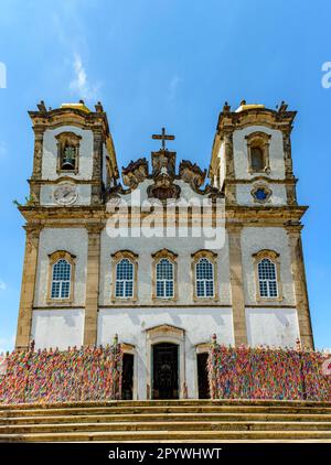 Facade of famous church of Nosso Senhor do Bonfim in Salvador, Bahia, where one of the city's main cultural and religious events takes place., Brasil Stock Photo