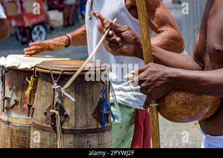 Brazilian musical instruments called berimbau and atabaque usually used during capoeira fight brought from africa and modified by the slaves in the Stock Photo