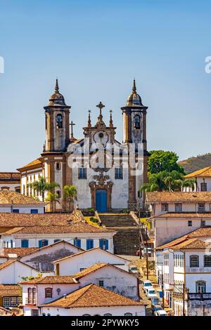 View of the historic city of Ouro Preto in the state of Minas Gerais, with its old baroque churches and houses, Brasil Stock Photo