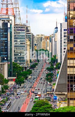 Paulista avenue Avenida Paulista financial and business center of Sao Paulo  city Brazil. TV station towers on top of buildings Stock Photo - Alamy