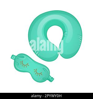 Neck pillow and sleep mask vector illustration in cartoon style isolated on white background Stock Vector