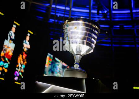Berlin, Germany. 05th May, 2023. E-Sport: ESL One Berlin Dota 2 Major, Second Major Tournament of the Dota Pro Circuit 2023, Final Weekend, Velodrom. The Cup. Credit: Christoph Soeder/dpa/Alamy Live News Stock Photo