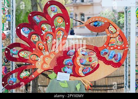 Fairy tale firebird decorated with Ukrainian easter eggs Stock Photo