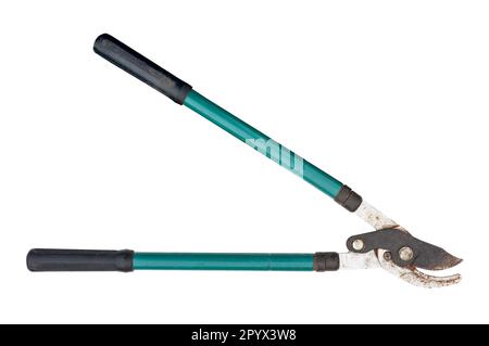used garden bypass loppers cutout on white background Stock Photo
