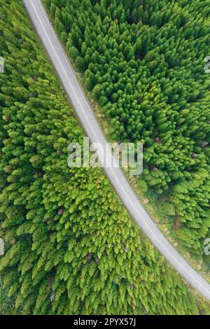 Aerial view of curved asphalt road on the mountain Stock Photo - Alamy