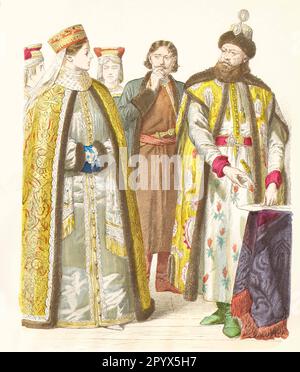 Fashion, clothes in Russia in the 16th - 17th century, from the left, a ...