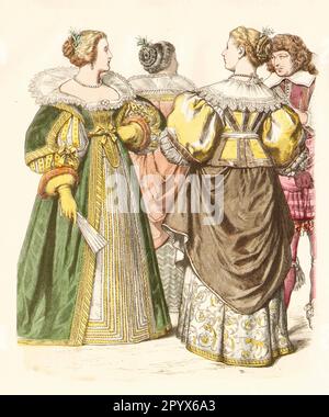 French noblewomen in contemporary dress, ca. 1650. [automated translation] Stock Photo