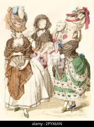 French noblewomen in contemporary court dress, ca. 1774-1784. [automated translation] Stock Photo