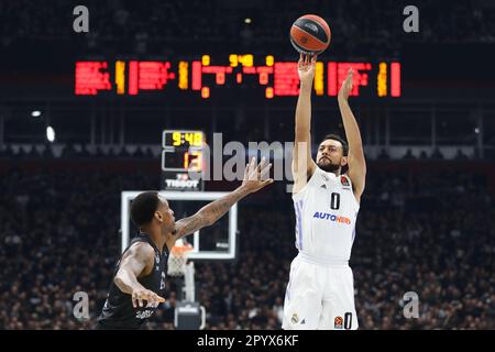 Belgrade, Serbia, 4 May 2023. Yam Madar of Partizan Mozzart Bet Belgrade  drives to the basket during the Play Offs Game 4 - 2022/2023 Turkish  Airlines EuroLeague match between Partizan Mozzart Bet