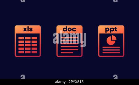 Xls, ppt and doc file icons for web Stock Vector
