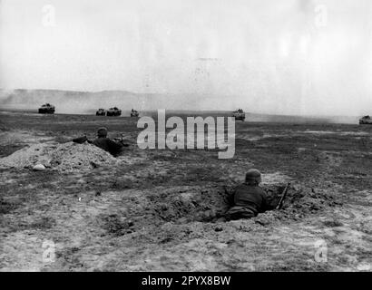 Wehrmacht armored personnel carrier during a demonstration, probably at a military training area in Germany. [automated translation] Stock Photo