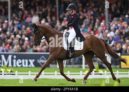 Badminton Estate, Gloucestershire, UK. 5th May, 2023. 2023 Badminton Horse Trials Day 2; Gemma Stevens of Great Britain riding Jalapeno during the dressage test on day 2 Credit: Action Plus Sports/Alamy Live News Stock Photo