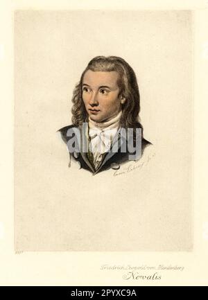 Novalis (originally Georg Philipp Friedrich Freiherr von Hardenberg, 1772-1801), German poet. Novalis is considered the most important lyricist and prose poet of early German Romanticism. Engraving by Eduard Eichens. Photo: Heliogravure, Corpus Imaginum, Hanfstaengl Collection. [automated translation] Stock Photo