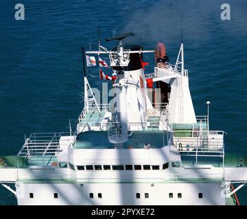 Australia. NSW. Sydney. Shipping. Close up of bridge on container ship viewed from harbour bridge. Stock Photo