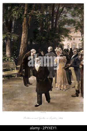 Ludwig van Beethoven (1770-1827) and Johann Wolfgang von Goethe (1749-1832) in Teplitz. Painting by Carl Röhling. Photo: Heliogravure, Corpus Imaginum, Hanfstaengl Collection. [automated translation] Stock Photo