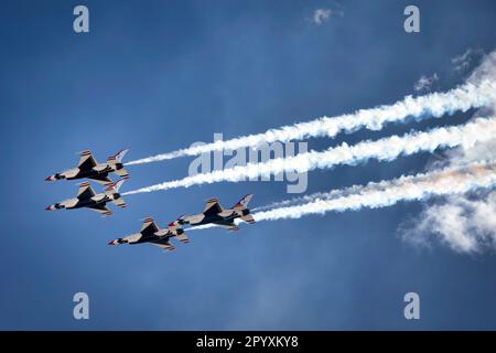 The US Air Force Thunderbirds perform at the 2023 Thunder and Lightning Over Arizona at Tucson, Arizona. Stock Photo