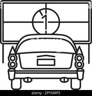Vintage american car at drive-in cinema vector line icon for Drive-in Movie Day on June 6 Stock Vector