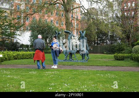 London, UK. 05 May 2023. Exhibition: The Year of the Rabbit by artist Sophie Ryder in St James’s Square. This exhibition is Sophie Ryder's imaginary world of mythical beings, this exhibition showcases large-scale sculptures by the acclaimed artist and brings together her unique cast of characters. Sophie Ryder was born in London in 1963 and this exhibition celebrates her 60th year. Appropriately 2023 is the Year of the Rabbit, Ryder’s signature motif. Exhibition from 4 May - 28 July 2023. Credit: Waldemar Sikora/Alamy Live News Stock Photo