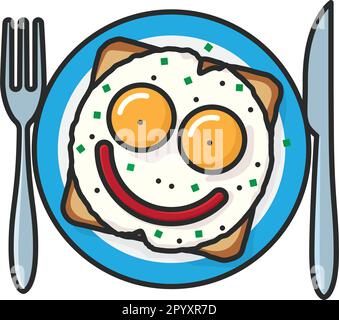Fried eggs on slice of toast resembling face isolated vector illustration for National Egg Day on June 3 Stock Vector