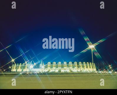 This is the Zayed Sports City stadium built in honour of Sheikh Zayed the ruler of Abu Dhabi and the First President of the United Arab Emirates Stock Photo