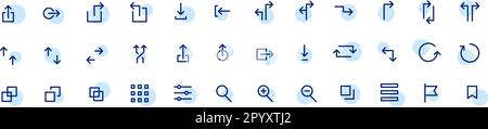 Simple minimalistic ui icons. Download, file type. Website navigation line symbols. Pixel perfect, editable stroke Stock Vector