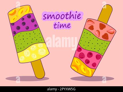 Set of smoothies with fresh fruits isolated on white background. Concept for cocktail menu bar. Vector illustration Stock Vector