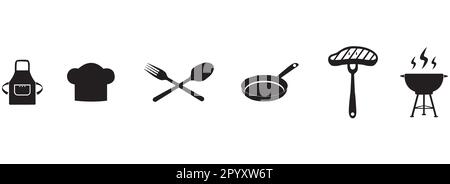 Black cooking utensils and equipment on a white background with copy space Stock Vector