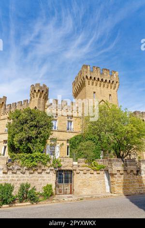 The Vignobles Mousset-Barrot vineyard where the classic Chateauneuf du Pape wine is produced. Provence, France Stock Photo