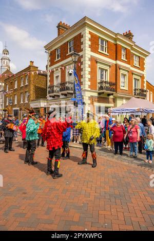 Morris dancers in Rochester High street during the 2023 Sweeps Festival Stock Photo