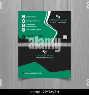 Horizontal Green and deep grey color business card vector template, simple clean layout design template Stock Vector