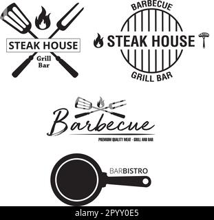 Steakhouse and barbecue shop design labels in black on a white background Stock Vector
