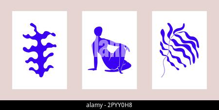 Inspired Matisse abstract figures vector. Floral Matisse collage poster set in contemporary, minimalist style. Stock Vector