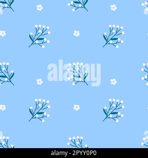 Cute twigs with white flowers. Seamless pattern for fobric, clothes and paper Stock Vector