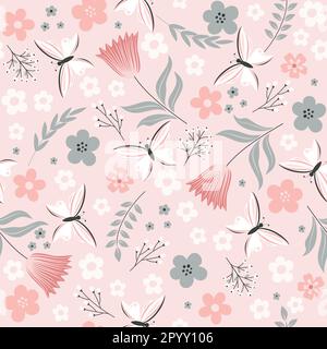 Seamless pattern with flowers and butterflies. Great for nursery design, textile, fabric Stock Vector