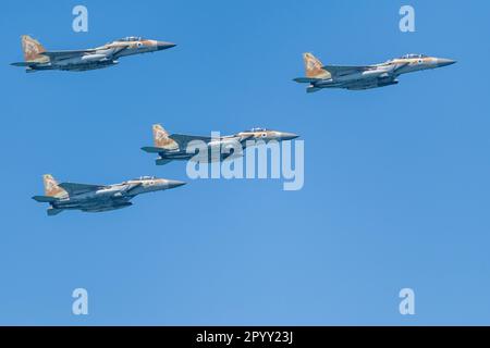 Israel Air Force F15 Squadron in Flight Close Up Stock Photo