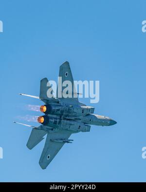 Israel Air Force F15 Soaring with Afterburners Close Up Stock Photo