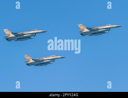 Israel Air Force F16 Squadron in Flight Close Up Stock Photo