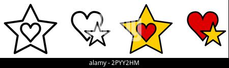 Simple star and heart icon combined, one object inside other Stock Vector