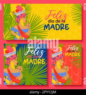 Colombian mothers day greeting banner template,bright mothers day flyer afrocolombian woman. In Spanish: Happy Mother's Day Stock Vector