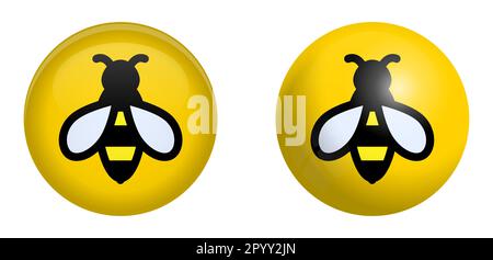 Simple bee symbol in yellow sphere or 3d circle Stock Vector