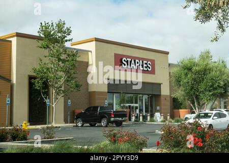 Staples office superstore sign. An American multinational office