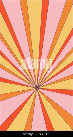 Groovy retro burst sun rays background. Vintage colorful abstract geometric pattern. Vector summer hippie carnival illustration for poster, flyer Stock Vector