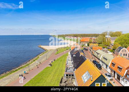 View over the coastline of the IJsselmeer lake at fishing village Urk, Netherlands Stock Photo